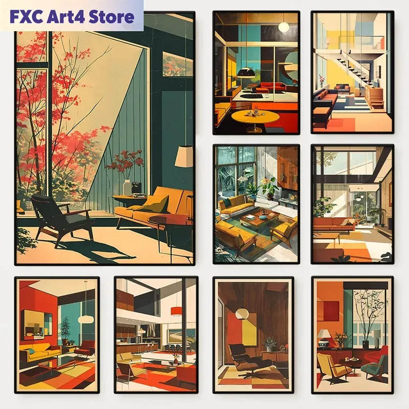 Interior Design Studio - Póster Arquitectónico Vintage sin Marco para