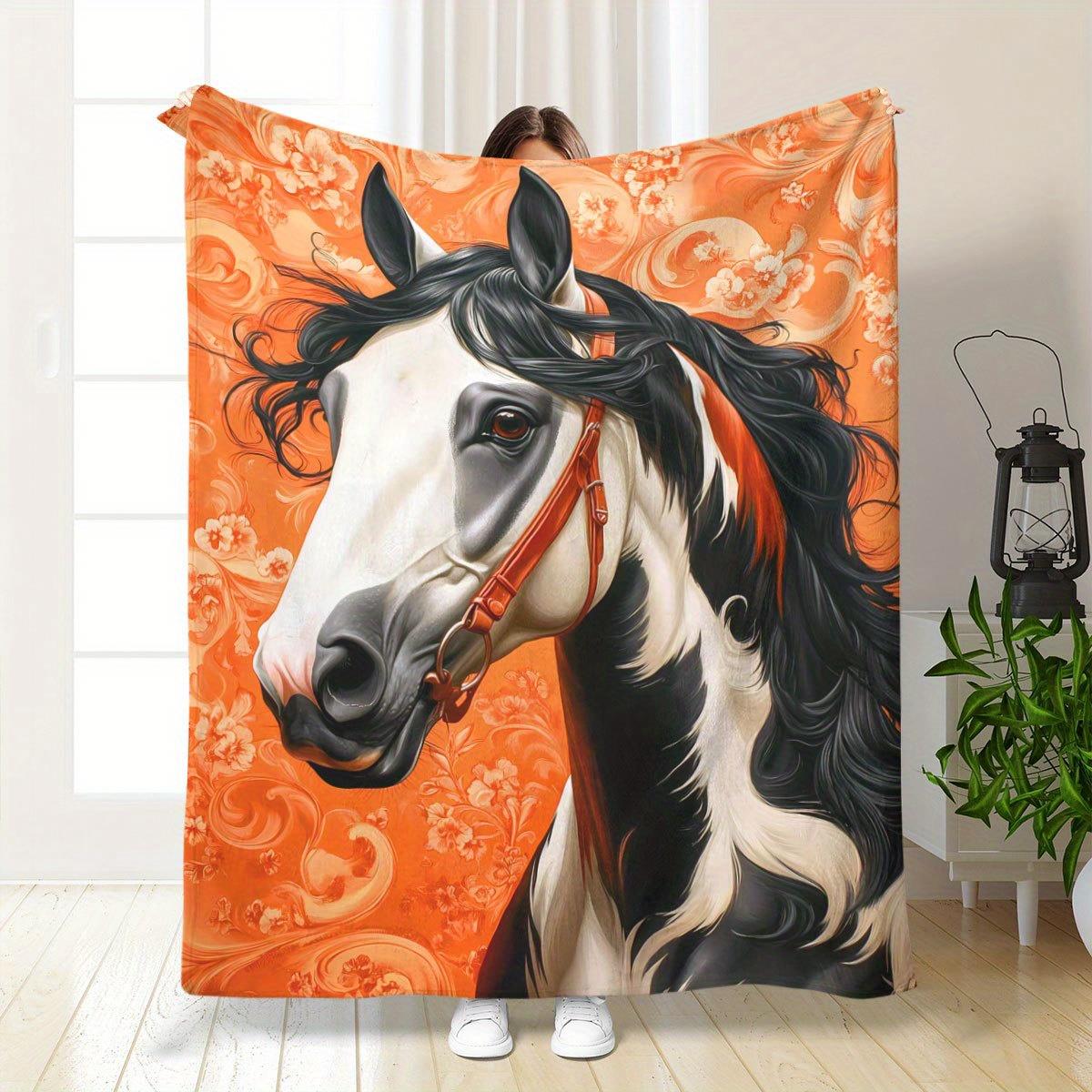 Interior Design Warm - Manta polar con diseño de caballo